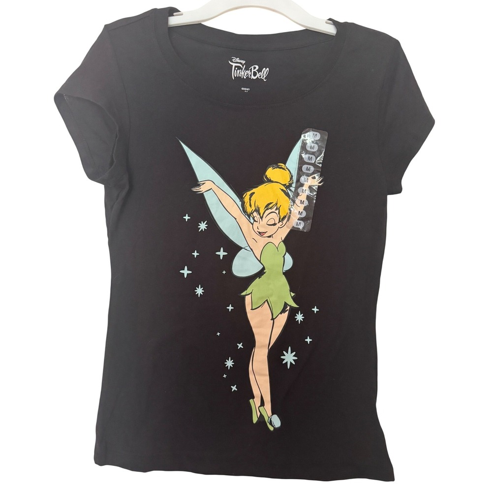 Disney Tinker Bell Graphic Print Crewneck T-Shirt Black Womens Medium LIKE NEW